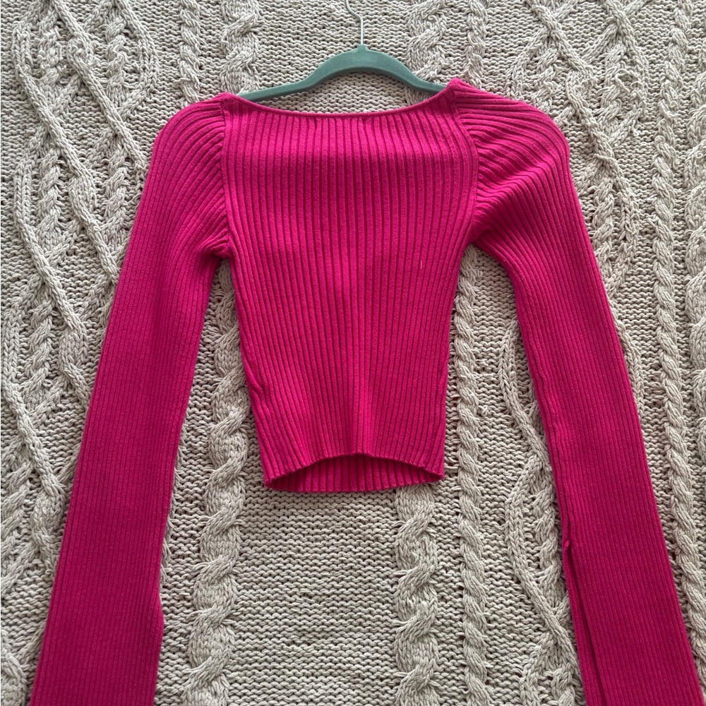 Women's Pink Ribbed Top - Picture 3 of 4